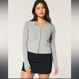 Cotton Petite sophisticate Women's Cozy Ribbed Seamless Button-Through Crew Top